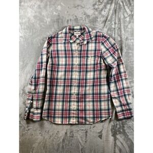 J.CREW Women's Size 4 BOY Shirt Plaid Pink Green Blue Black 100% cotton
